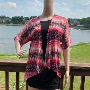 New LuLaRoe Bianca Girls Multicolor Geometric Print Kimono Coverup Cardigan Sz 3